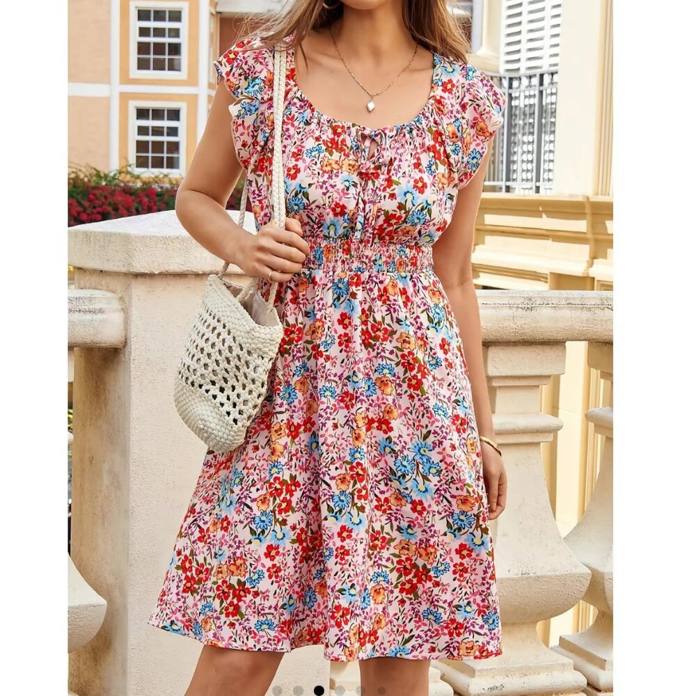 Dokotoo Pink Floral Smocked Waist Dress, XL, NWT